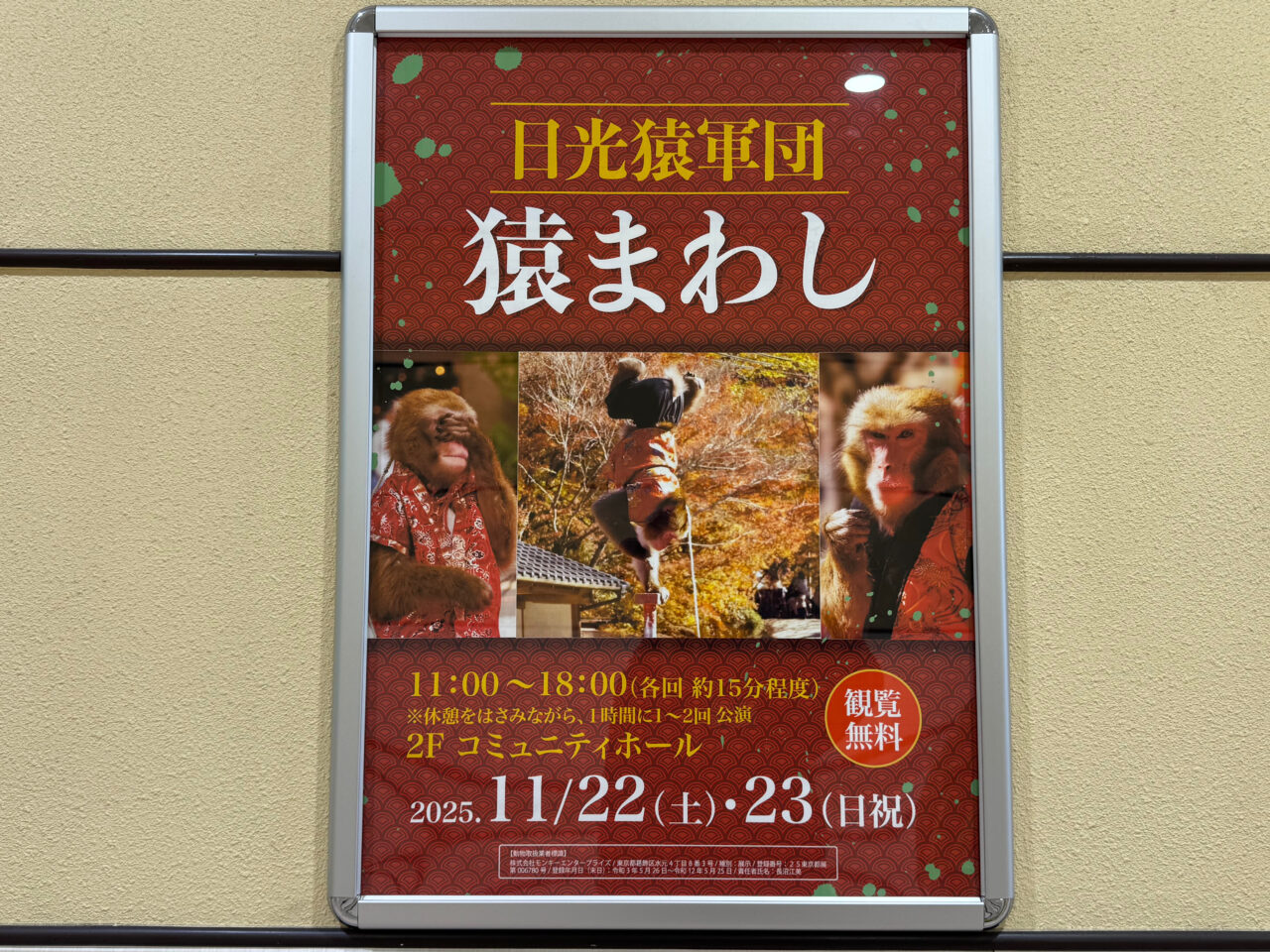 2025年11月22日（土）・23日（日）の2日間、湘南モールフィルで『輝く湘南辻堂フェスティバル2025』『日光さる軍団 猿まわし』が開催
